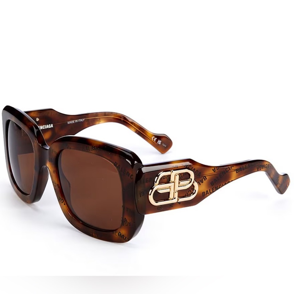 Original BALENCIAGA Logo 53 MM SQUARE BB0069S 0069S SUNGLASSES Havana 002